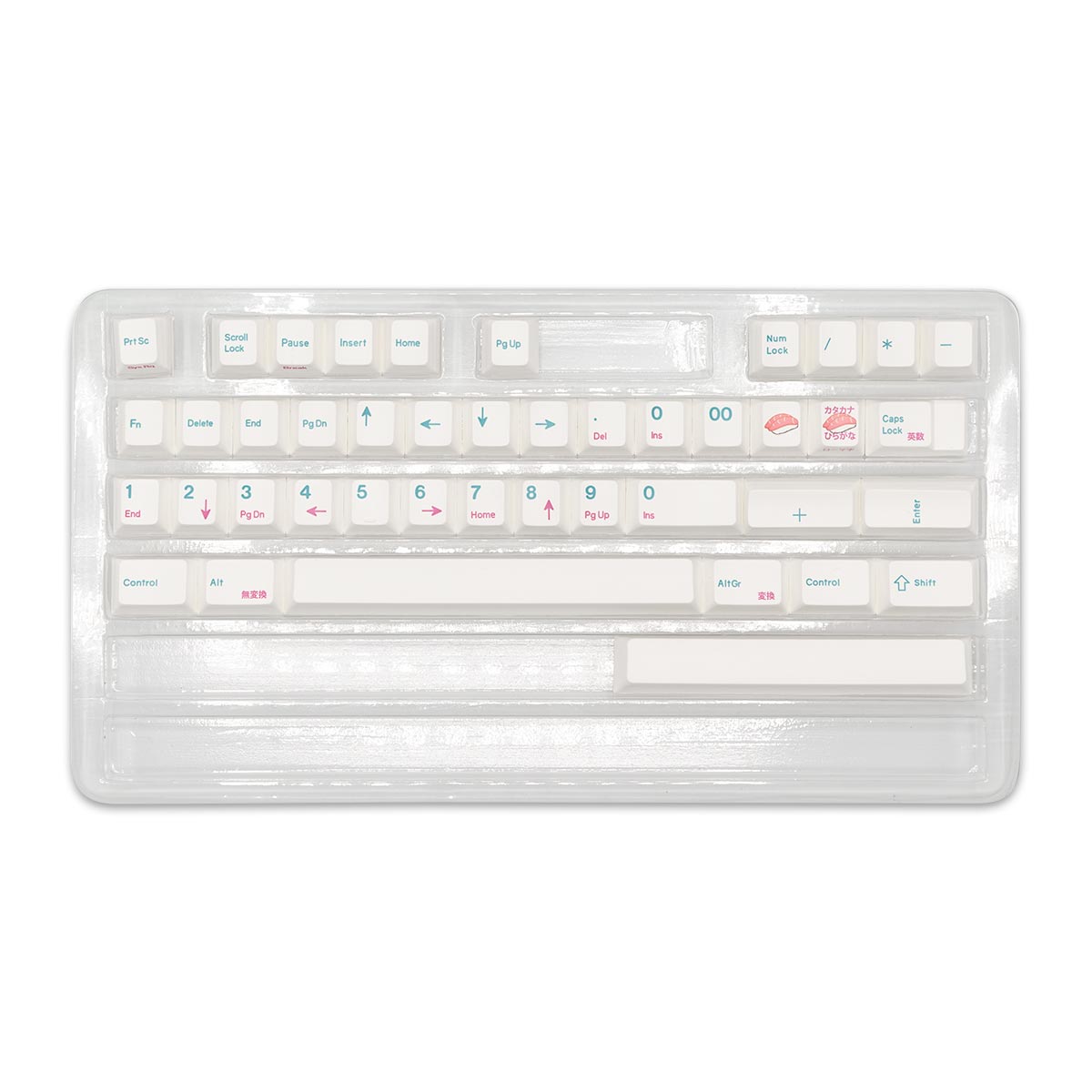 EnjoyPBT Sushi Keycap Set - Japanese Hiragana - Cyan Magenta on White ...